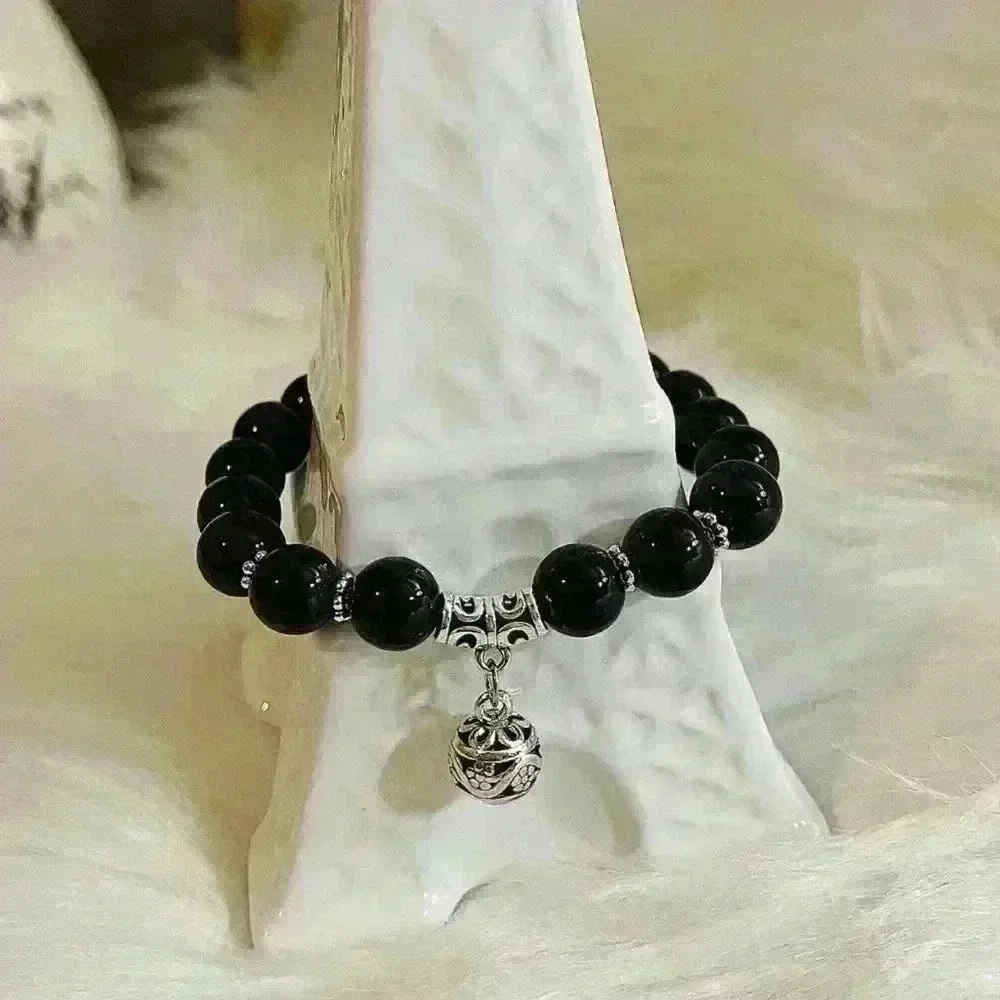 Onyx Natural Gemstone Bracelets with Flower Charm